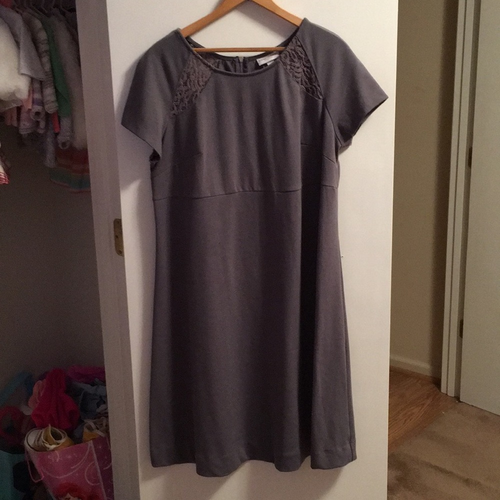 Grey Maternity Dress with Lace Detail